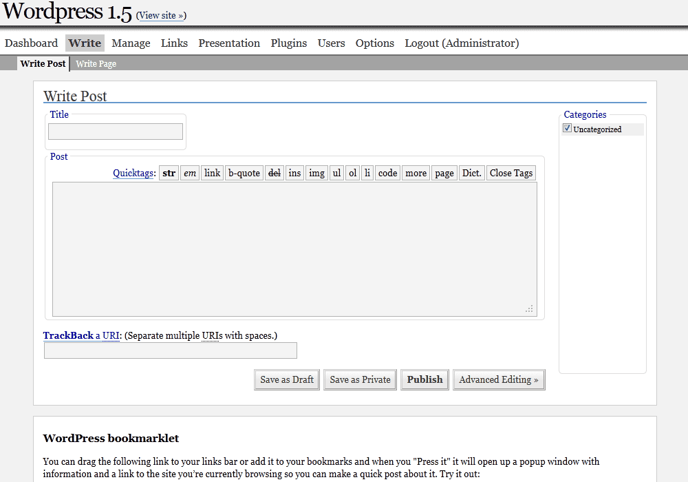 WordPress Updates and History - Evolution of WordPress 6 Wordpress-1.5