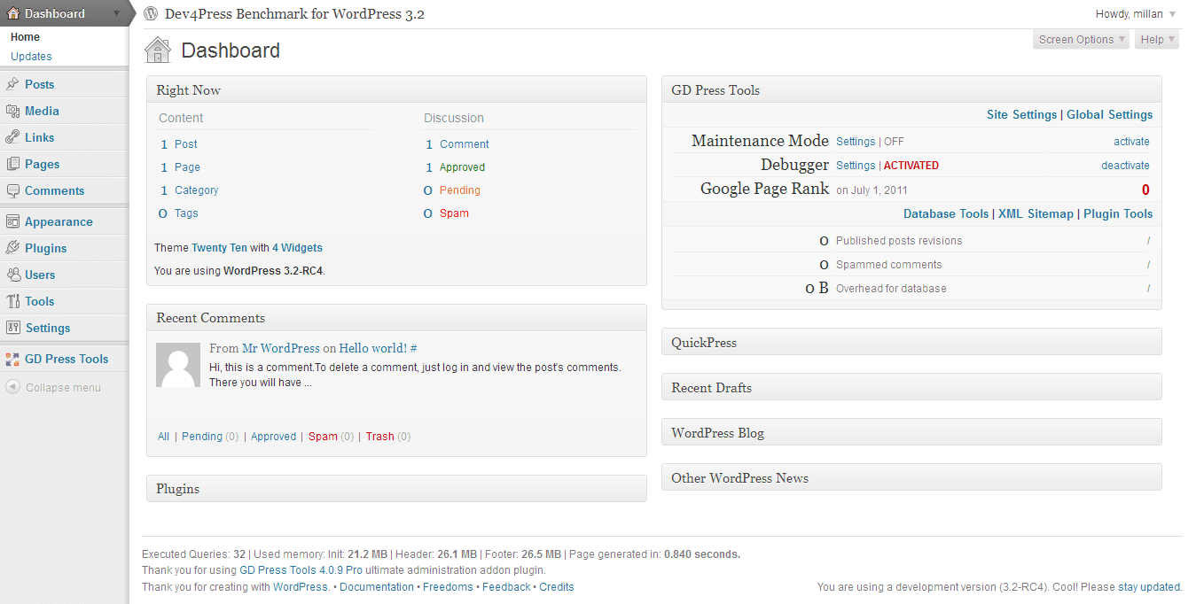WordPress Updates and History - Evolution of WordPress 18 wordpress-3.2-dashboard