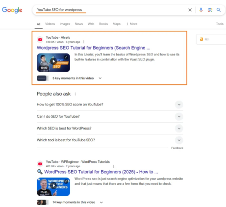 How Can YouTube Videos Help To Rank a WordPress Website 2 preview of youtube videos outranking webpages