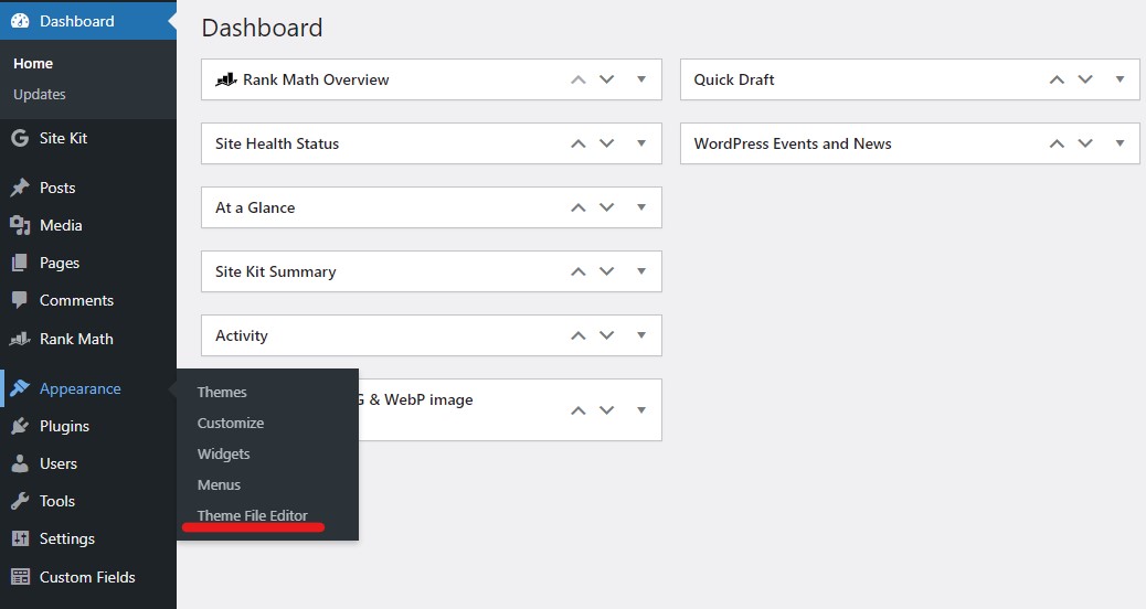 How to duplicate a page in WordPress? 10 Appearance theme file editor