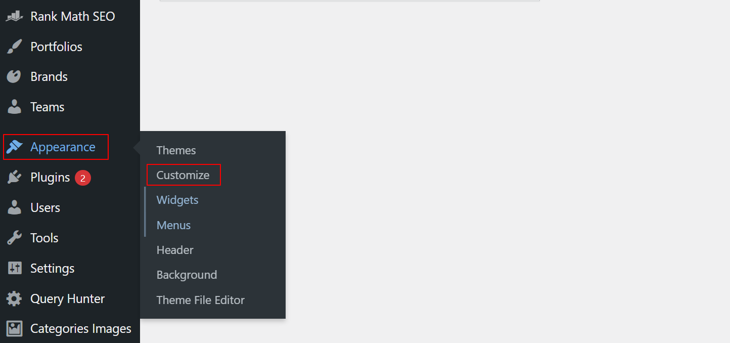 How To Edit Footer In WordPress 2 Access customiser from WordPress Admin dashboard