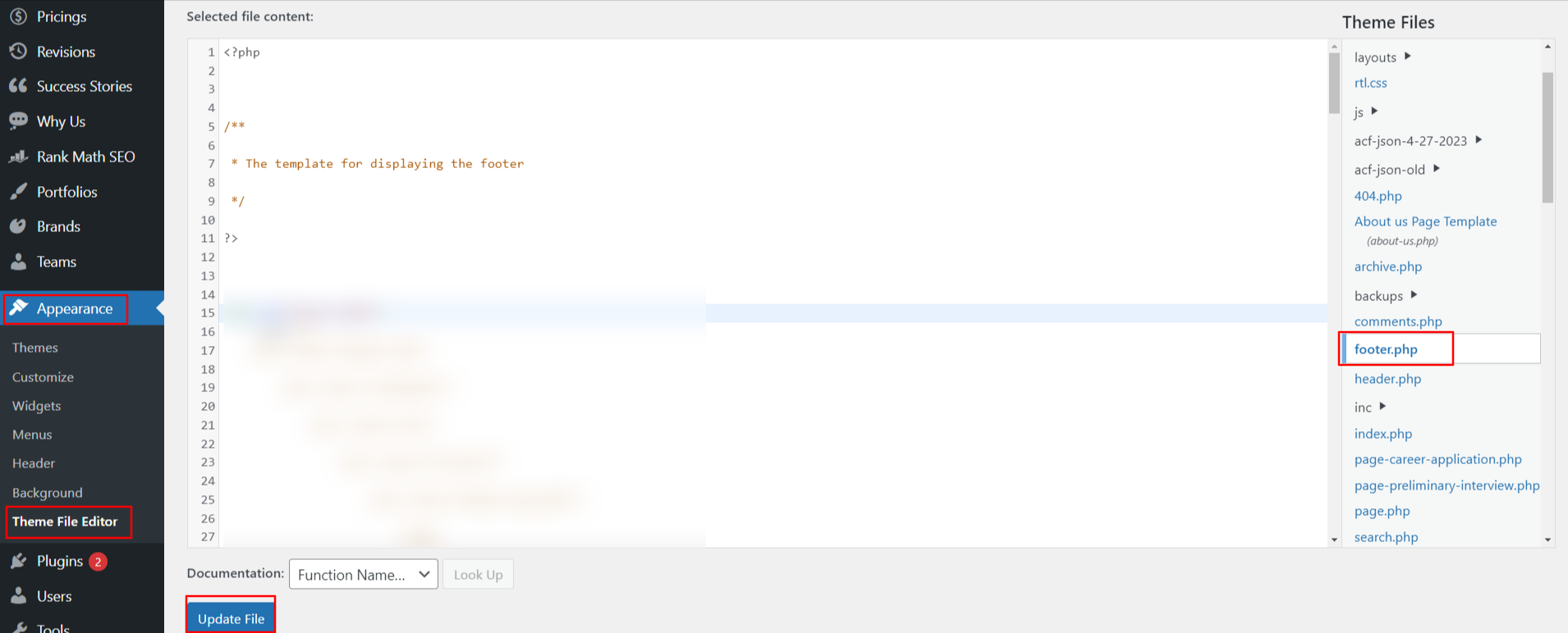 How To Edit Footer In WordPress 7 Edit WordPress footer with footer.php theme file