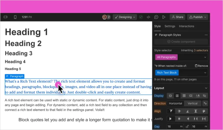 Webflow vs WordPress: Which Platform is Best for Australian Marketers? 3 Webflow Text Editor