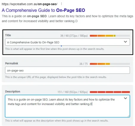 A Comprehensive Guide to On-Page SEO 4 optimised title tag