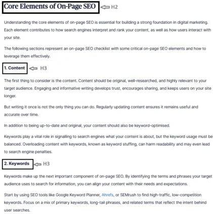 A Comprehensive Guide to On-Page SEO 7 Heading structure