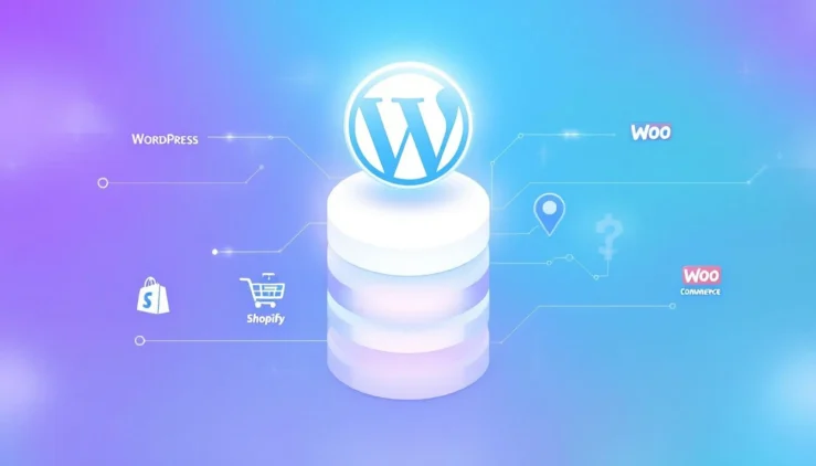 Is WordPress Good for Ecommerce? Let's Find Out! 4 Visual comparison of WordPress with other eCommerce platforms like WooCommerce and Shopify.