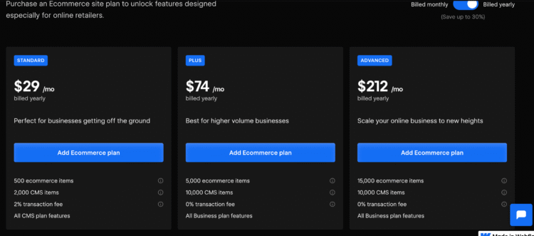 Webflow Pricing 2026: How Much Does Webflow Cost? 3 eCommerce site plan tiers
