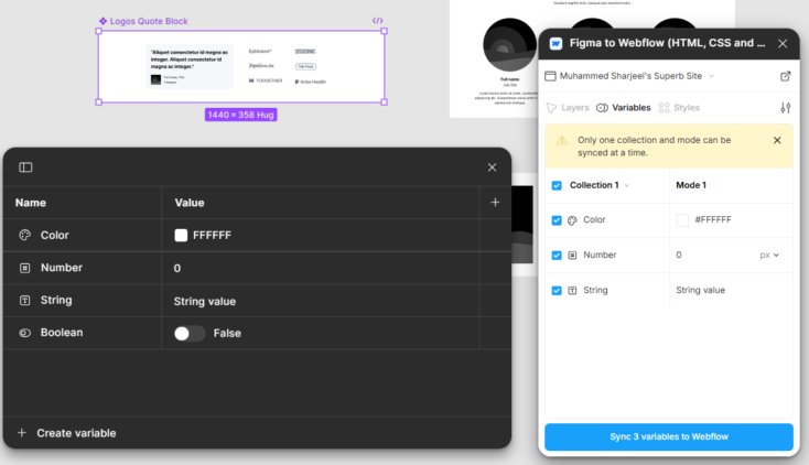 How to Use Figma to Webflow Plugin for Faster Development? 14 Figma variable syncing panel for Webflow integration