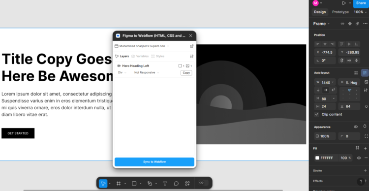 How to Use Figma to Webflow Plugin for Faster Development? 6 Figma to Webflow plugin syncing hero section design