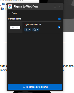 How to Use Figma to Webflow Plugin for Faster Development? 12 Figma to Webflow import panel selecting a component