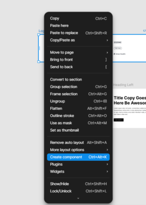 How to Use Figma to Webflow Plugin for Faster Development? 9 Figma UI right-click menu showing 'Create Component' option