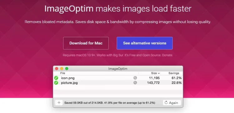 How To Score 100 On Google PageSpeed Insights Test 15 ImageOptim tool for compressing images to enhance page load speed and reduce file size for better performance