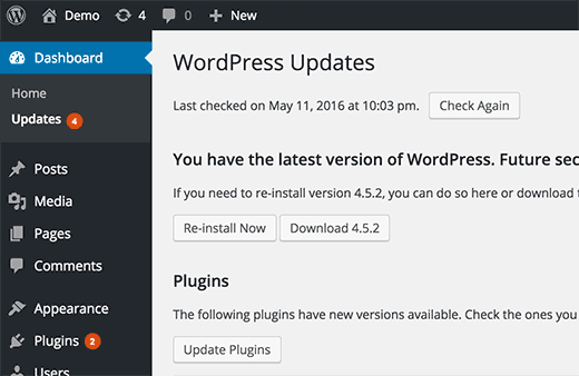 Complete WordPress Website Audit Guide for 2026: Step-by-Step Tutorial 5 WordPress dashboard showing updates section with options to update WordPress core and plugins. Keeping WordPress updated improves security, performance, and SEO.