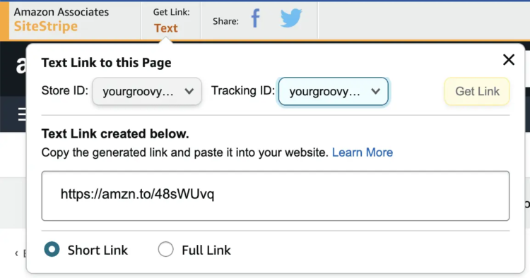 6 Ways To Integrate WordPress with Amazon 5 Amazon SiteStripe tool generating affiliate link for products to embed on WordPress site