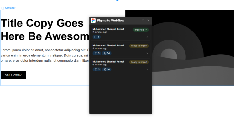 How to Use Figma to Webflow Plugin for Faster Development? 7 Figma to Webflow import status window with progress updates