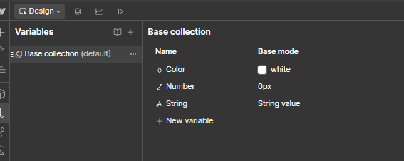 How to Use Figma to Webflow Plugin for Faster Development? 16 Base collection variables panel in Figma design mode