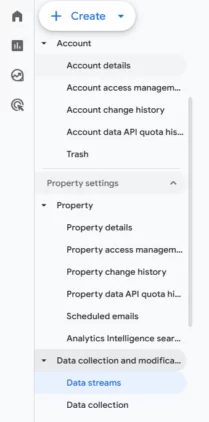 How to Add Google Analytics to Webflow Website? 13 Google Analytics GA4 admin panel for managing Webflow data streams