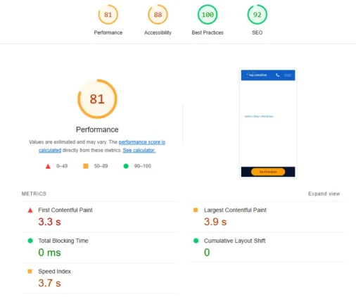Complete WordPress Website Audit Guide for 2026: Step-by-Step Tutorial 4 Google Lighthouse audit results showing performance, accessibility, best practices, and SEO scores
