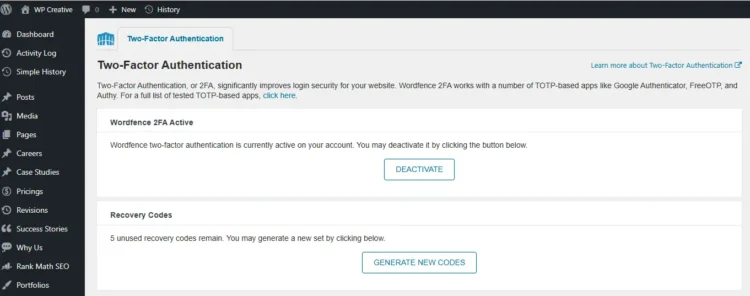 Complete WordPress Website Audit Guide for 2026: Step-by-Step Tutorial 6 WordPress two-factor authentication settings for security check with Wordfence 2FA activation and recovery codes management