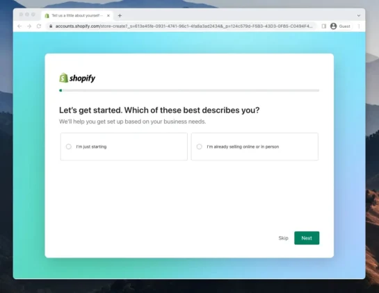 WooCommerce vs Shopify: Best Platform for E-Commerce Success 5 Shopify onboarding page for new ecommerce store setup