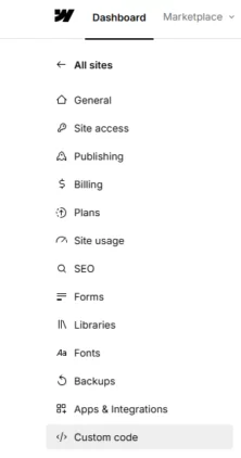 How to Add Google Analytics to Webflow Website? 11 Webflow settings panel for adding Google Analytics tracking
