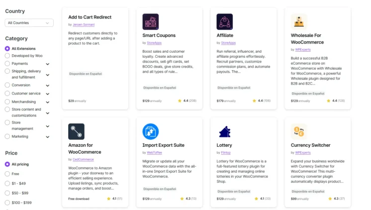 WooCommerce vs Shopify: Best Platform for E-Commerce Success 11 WooCommerce marketplace showcasing extensions and plugins for ecommerce stores