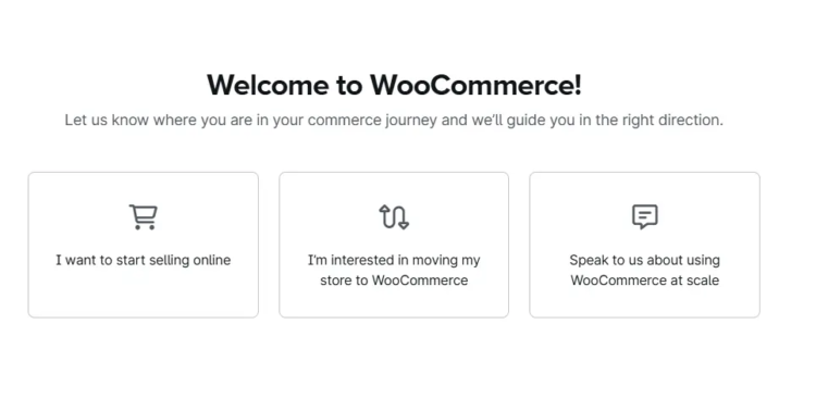 WooCommerce vs Shopify: Best Platform for E-Commerce Success 4 WooCommerce startup page guiding new users through store setup