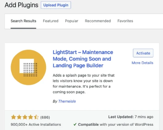 WordPress Maintenance Mode: How to Enable, Disable, & Troubleshoot It 5 Install and Activate the LightStart Plugin